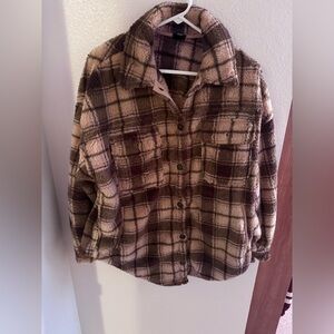 PacSun Plaid Teddy Jacket in Brown and Tan